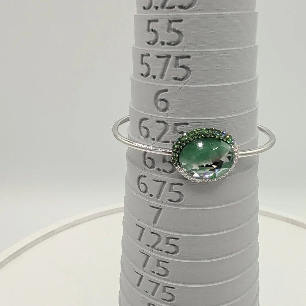 Swarovski Swan Signed Green‎ Crystal Silver Tone Rhodium Plated Bangle Bracelet